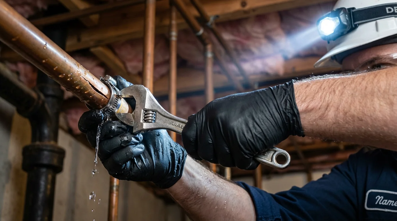 Emergency pipe clamp repair being performed by a Johns Plumbing LLC plumber in Douglas
