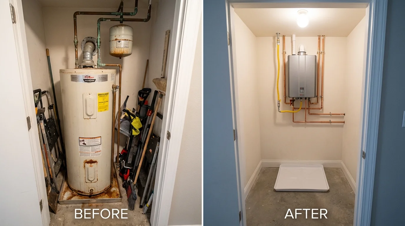 Tank water heater versus wall-mounted tankless unit comparison for Douglas, MI homeowners